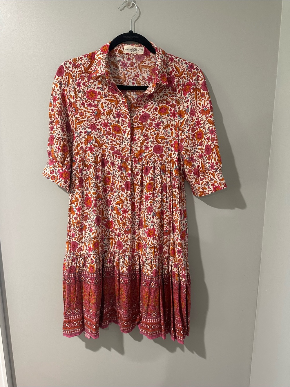 NATURAL LIFE Pink and Orange Floral Button-Front Dress